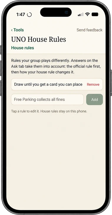Hamster Oracle house rules for UNO: the saved rule 